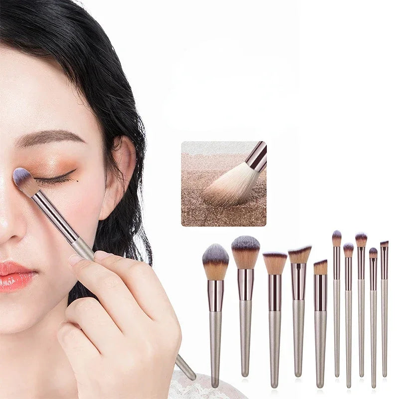 Champagne Makeup Brush Set | Foundation & Powder Flat Head Cosmetic Brush