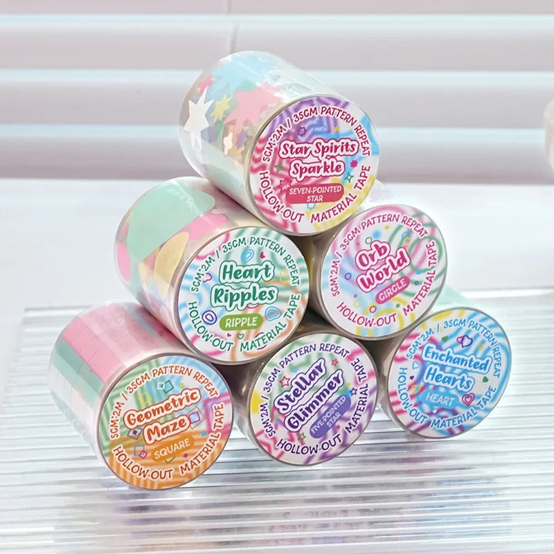 Colorful Star and Heart Die-Cut Stickers | Multi-Layer Hollow Decorative Journal Stickers