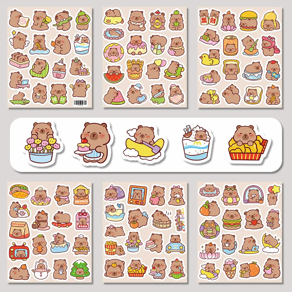 102Pcs Capibara Foldable Sticker Set | Cute Rodent Decor for Journal, Laptop and Gift Wrapping