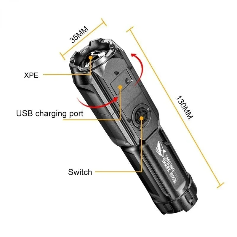 High Power LED Flashlight USB Rechargeable | Portable Zoomable Torch for Camping