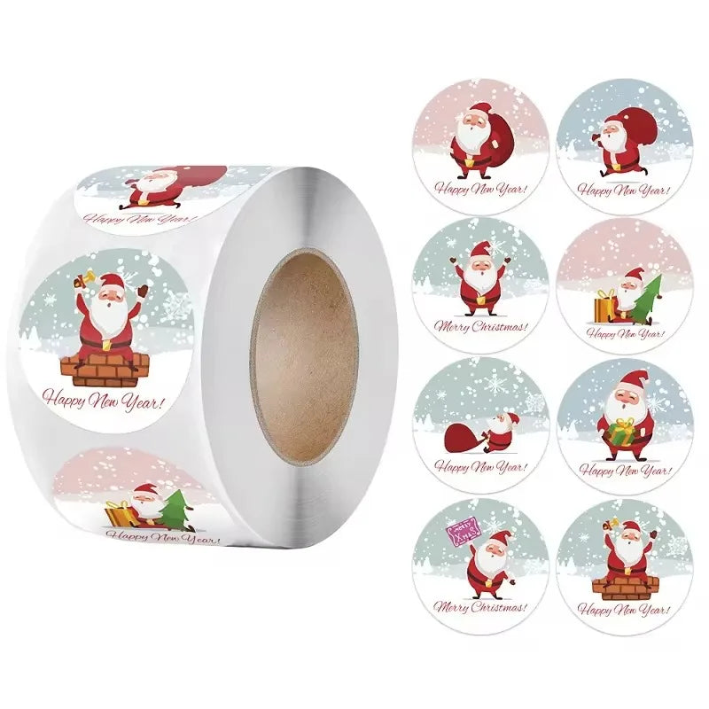 Merry Christmas Stickers | Round Roll Sticker Pack for Gift Wrapping and DIY Crafts