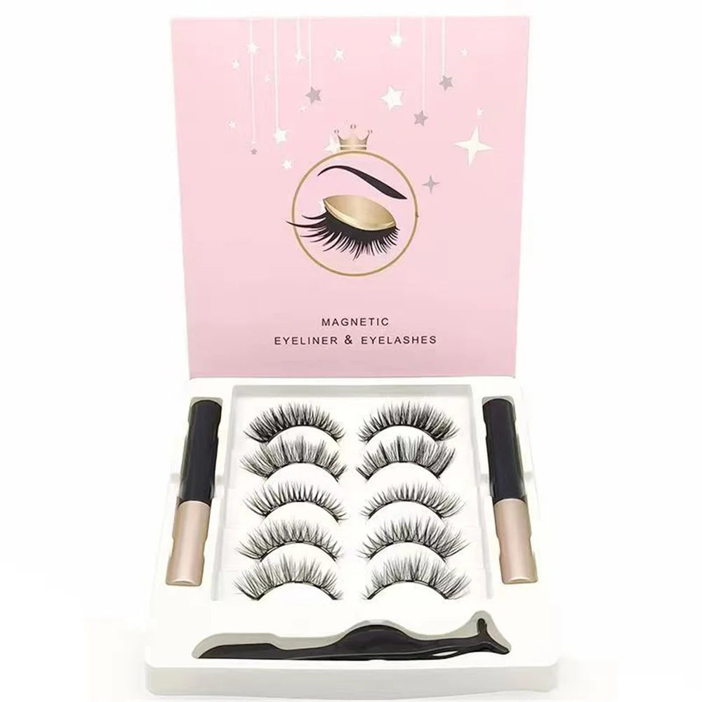 5 Pairs Magnetic Eyelashes Set with Eyeliner and Tweezers | 3D Natural False Lashes Kit