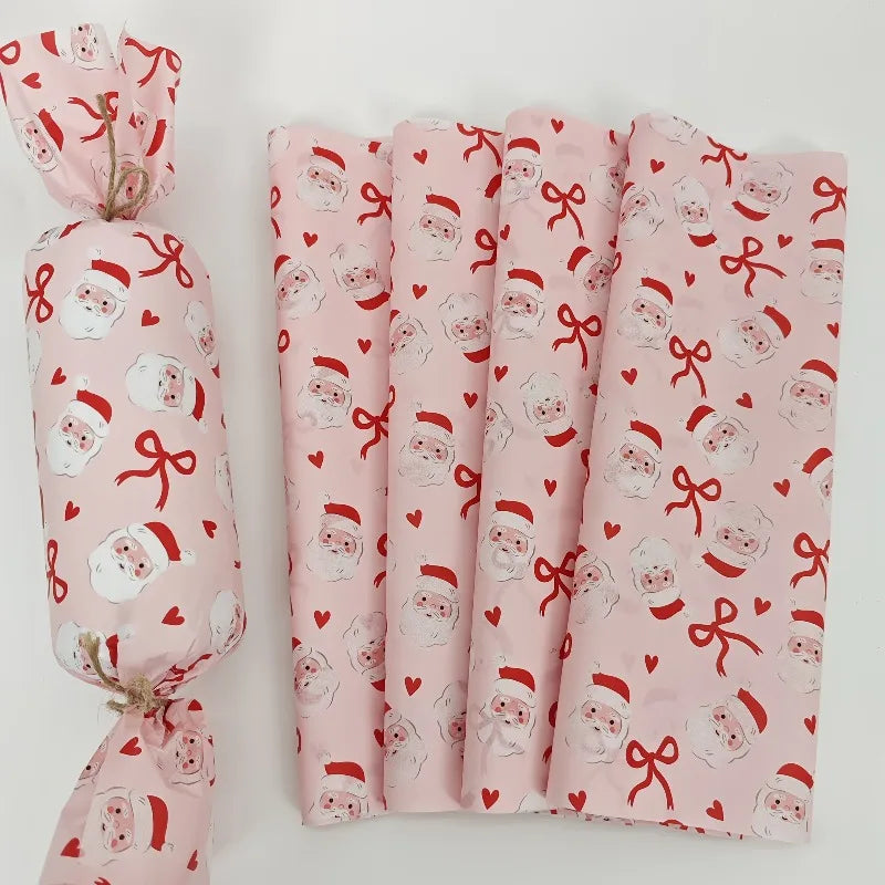 Pink Santa Claus Bow Heart Pattern Wrapping Paper | Christmas Gift Wrap for Fragile Items