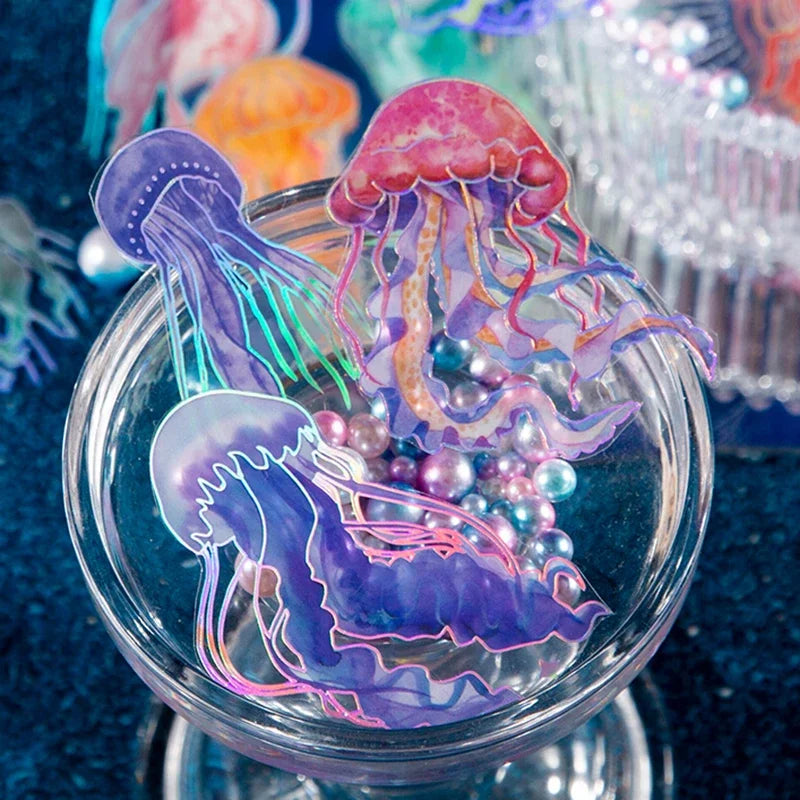 Jellyfish Theme PET Waterproof Stickers | Vintage Ocean Art for Scrapbooking