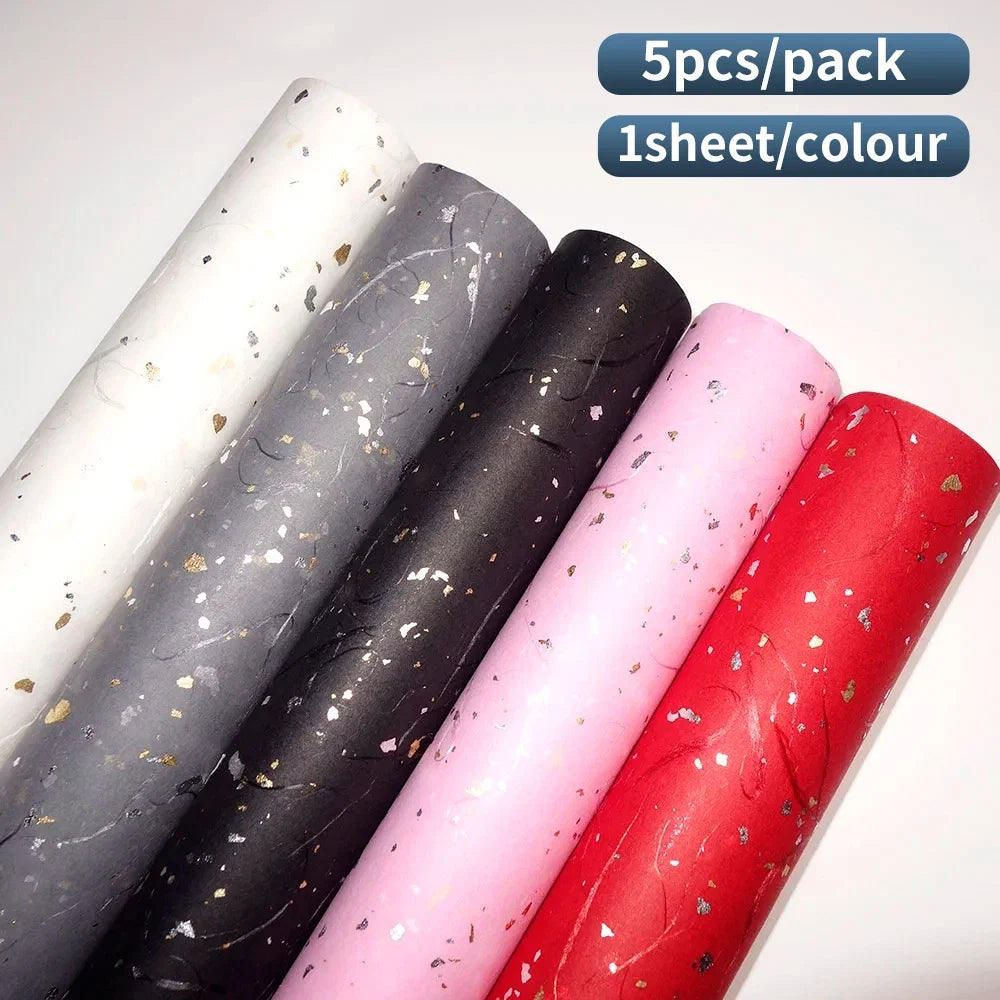 Floral Wrapping Paper Set | 5 Sheets with Gold and Silver Sparkles