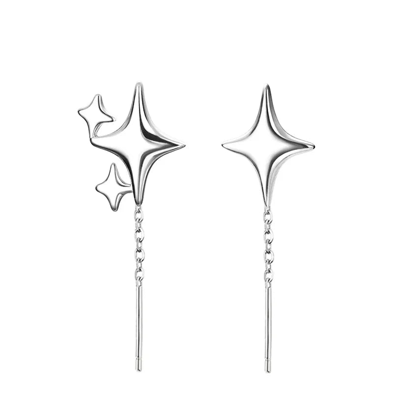 Ventfille 925 Sterling Silver Star Drop Earrings for Women | Simple Tassel Chain Office Jewelry