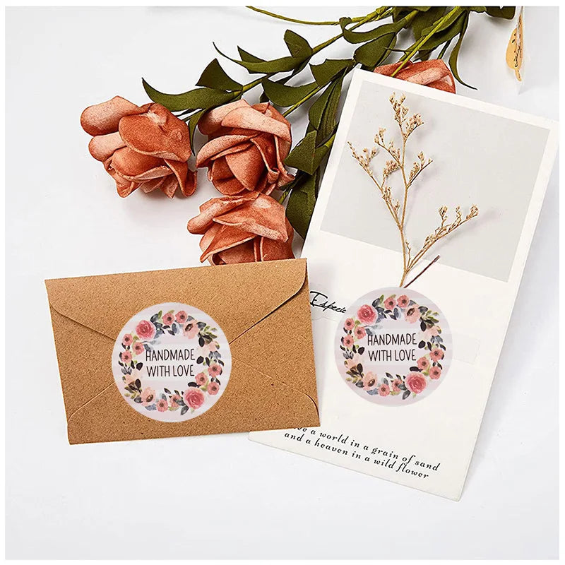 100-500 Flower Thank You Stickers for Small Business Packaging | Handmade Love Labels