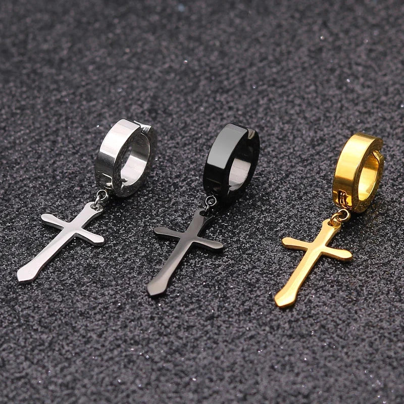 Fashion Titanium Steel Cross Ear Clip Earrings | Unisex Punk Single Earring