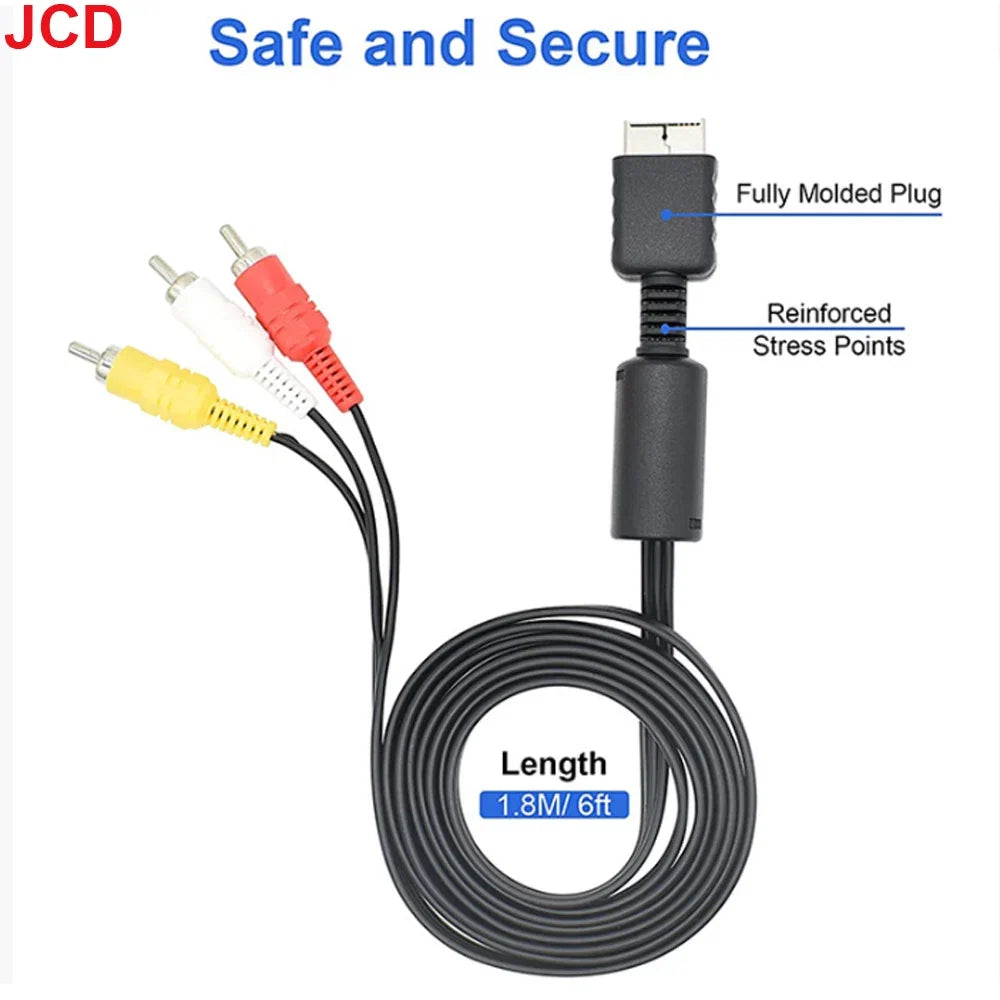 JCD 1pc For PS1 PS2 PS3 1.8M AV Cable Splitter RCA Audio Video Extend Cord to Monitor TV RCA Wire Converter Adapter