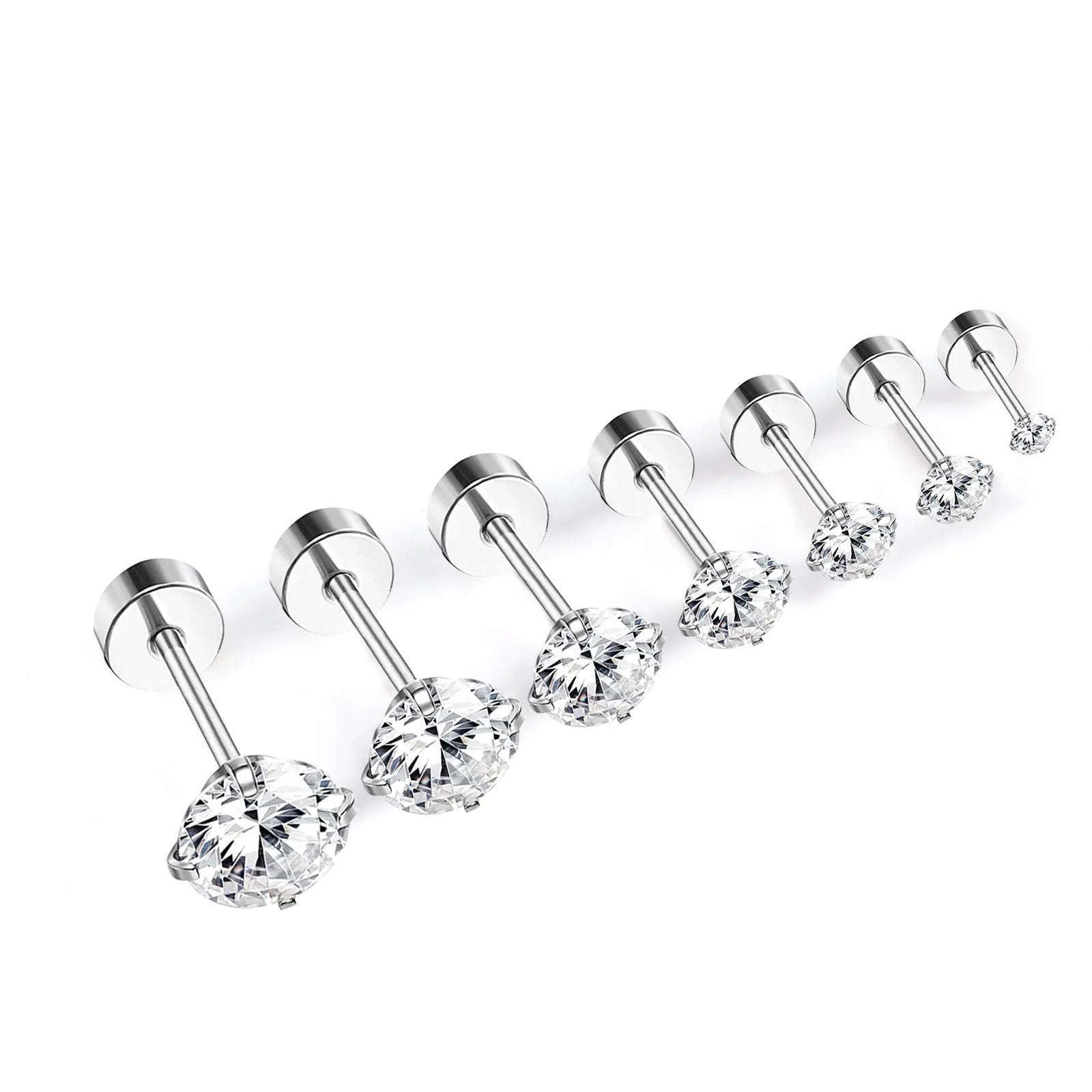 LUXUSTEEL Stainless Steel Round Cubic Zirconia Stud Earrings | Silver Screw-Back Earrings for Women