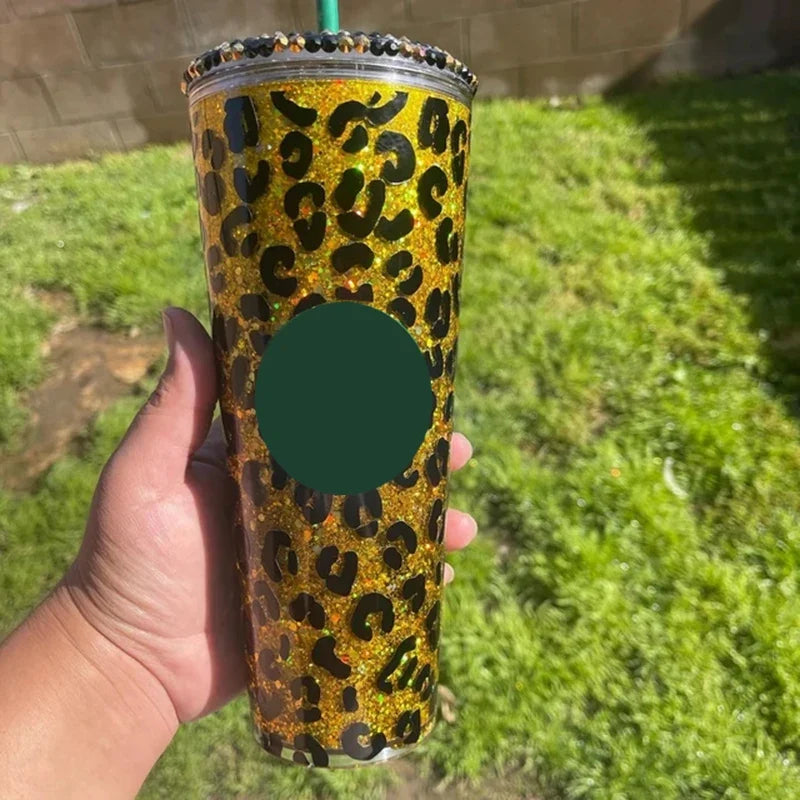 Leopard Pattern Full Wrap Vinyl Sticker for 24 oz Cold Cup | Cheetah Coffee Cup Decal