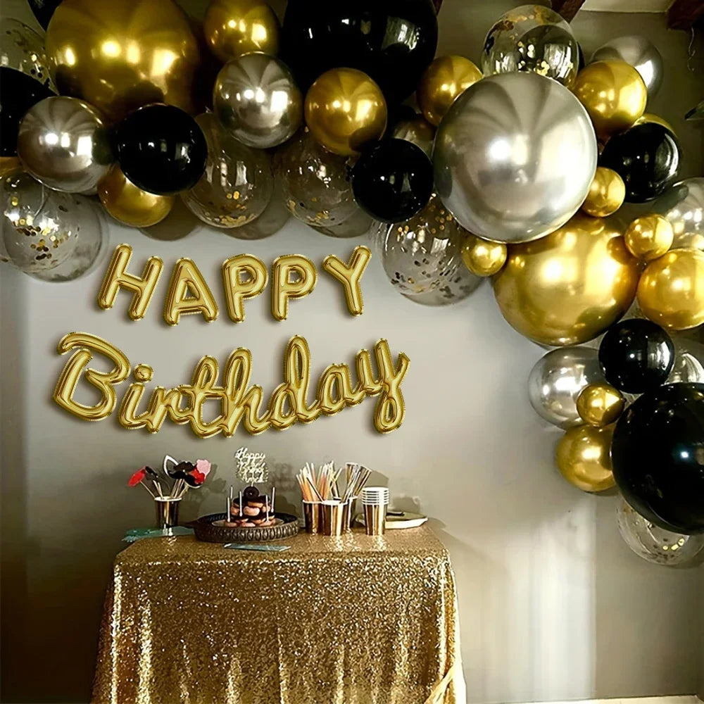 16pcs Black Metallic Sequin Glitter Balloons | Party Decoration Set