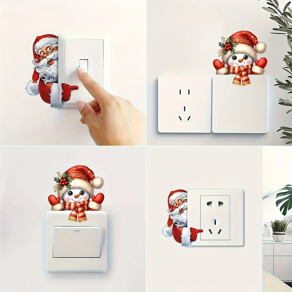 Santa Claus and Snowman Christmas Switch Sticker | Festive Self-Adhesive Wall Decal
