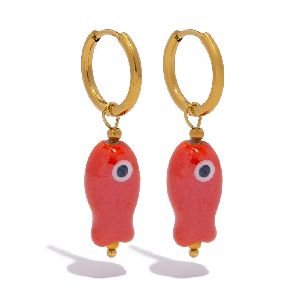 Stainless Steel Ceramic Fish Earrings | Colorful Dopamine Jewelry for Women