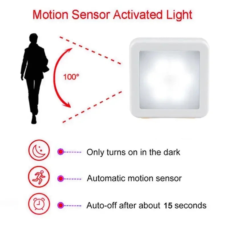6LED Motion Sensor Night Light | Wireless Battery Operated Puck Lamp for Closet, Stair, Hallway