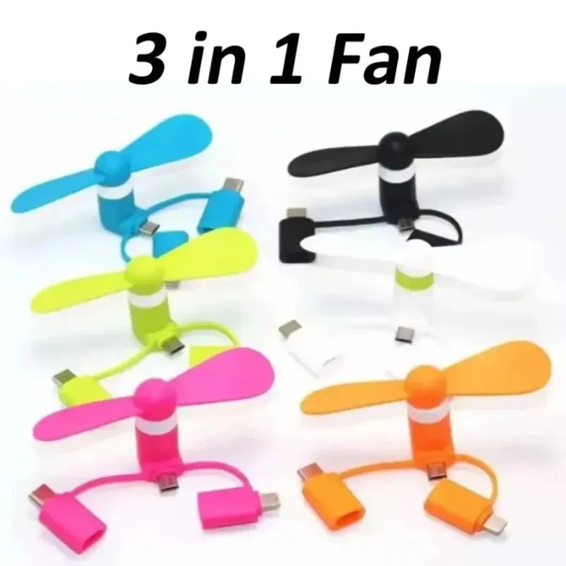 USB Phone Cooler | 3 in 1 Mini Fan for iPhone and Samsung