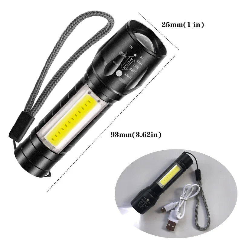 Portable Rechargeable Zoom LED Flashlight | Mini Torch for Camping