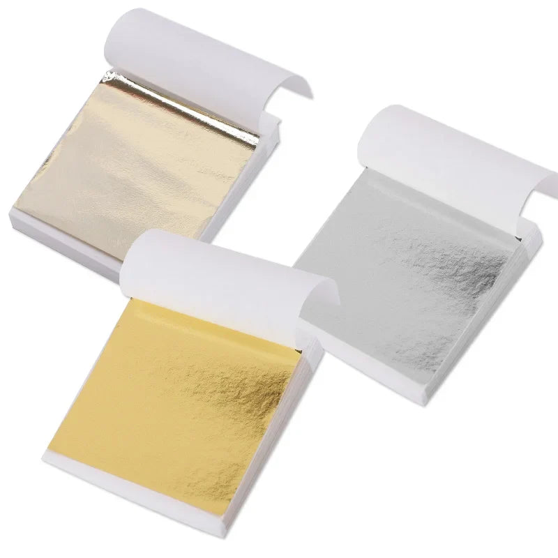 100pcs Imitation Gold Silver Foil Sheets for DIY Crafts | Gilding Flakes for Resin Candle Art