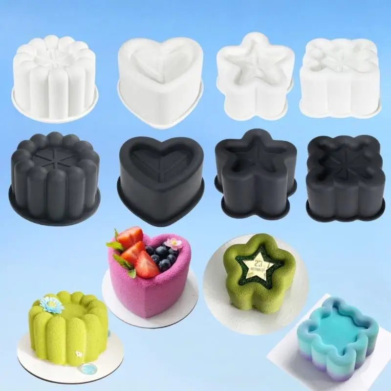 Silicone Mousse Cake Mold Set | Flexible Baking Molds for Heart Star Flower Shapes