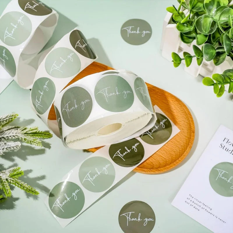 500pcs Spring Green Thank You Stickers | Round Heart Sealing Stickers for Gifts and Packaging