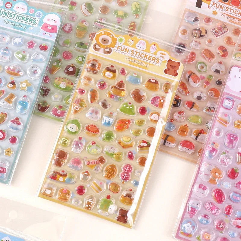 6-Style Japanese 3D Cute Stickers | Crystal Embossed Design for DIY Crafts