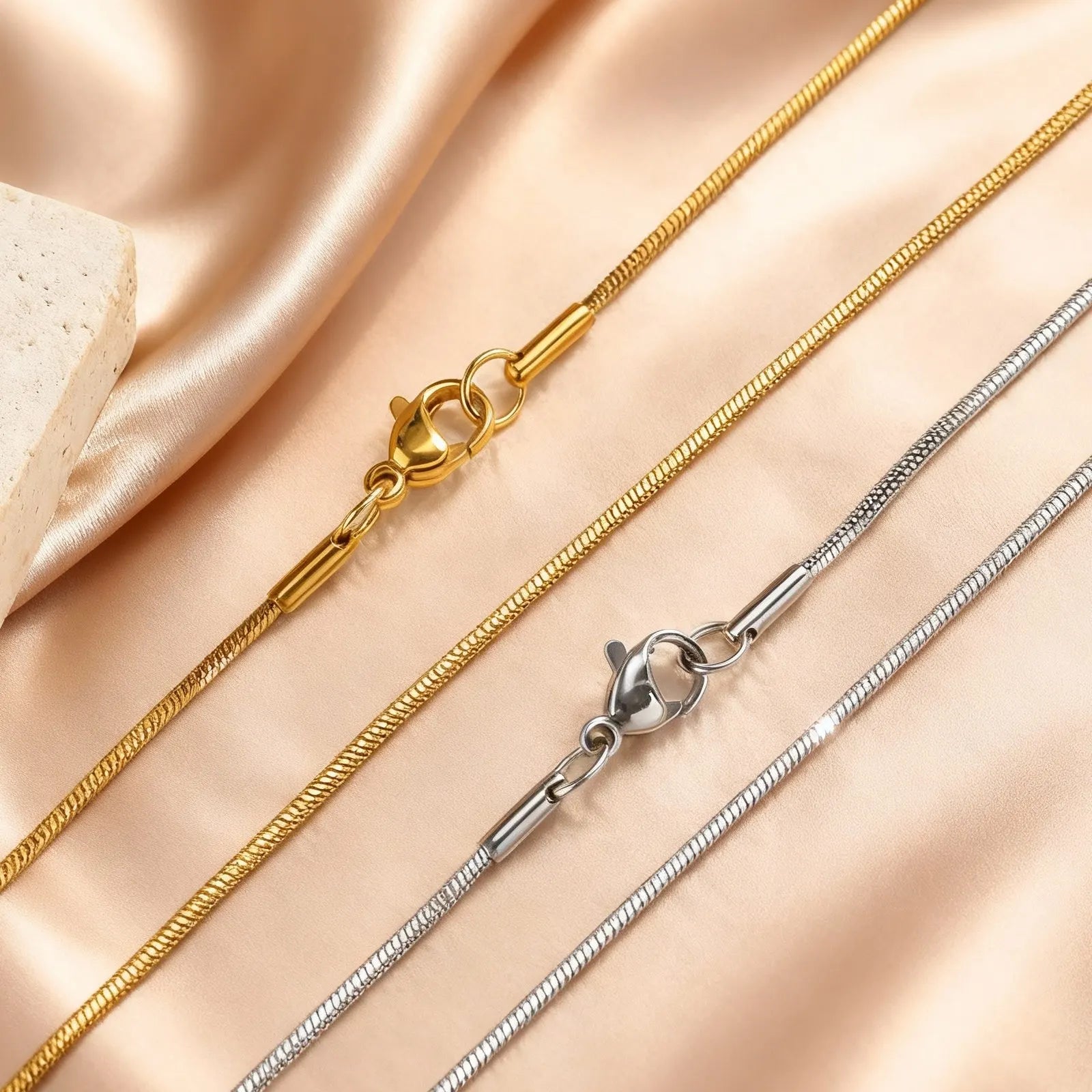 Stainless Steel Gold Square Snake Chain Necklace | Unisex Minimalist Jewelry