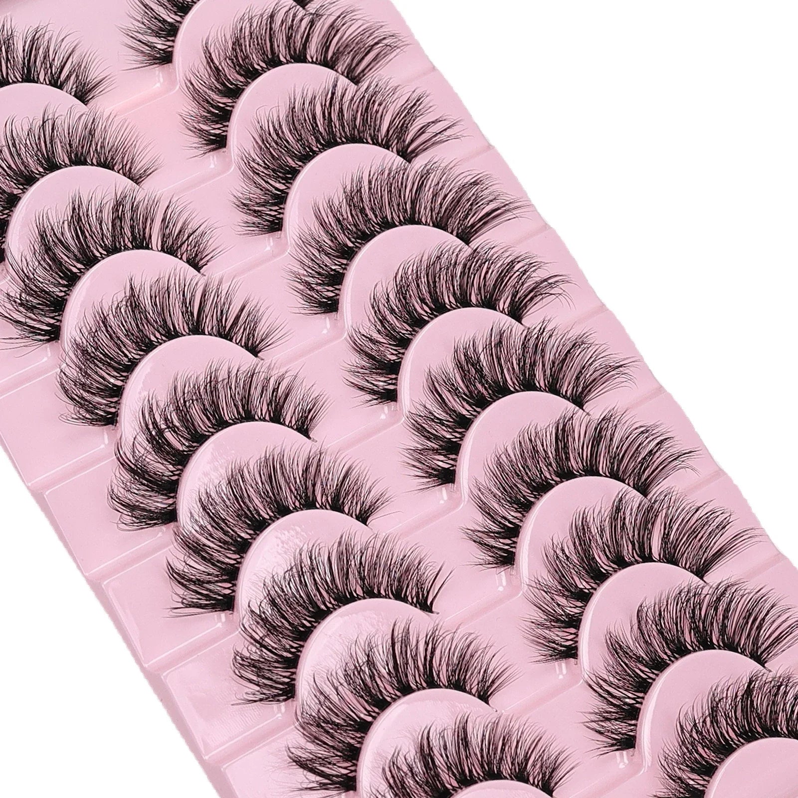 10 Pairs Natural Fluffy False Eyelashes Wispy Lashes | 3D Volume Strip Lashes D Curl Fake Eyelashes with Clear Band