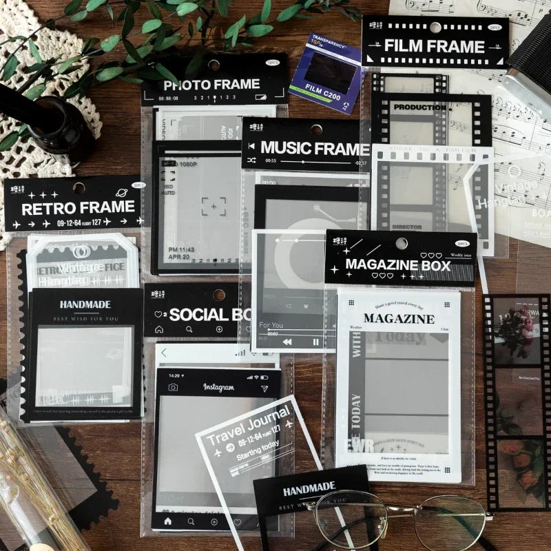 Journamm 15pcs Transparent PET Frame Stickers for Junk Journal | Vintage Scrapbooking Collage