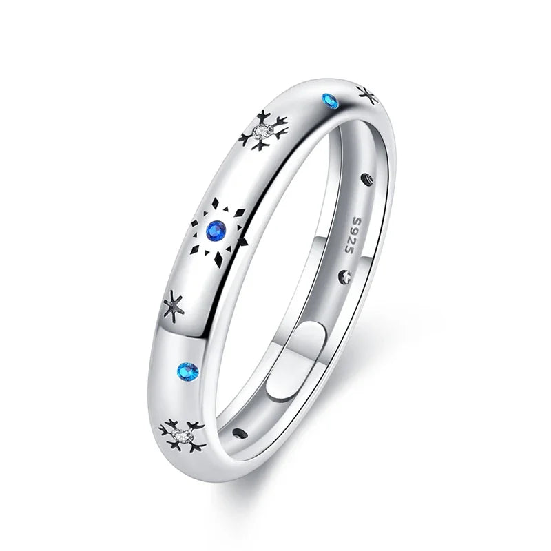 925 Sterling Silver Blue Zircon Snowflake Ring | Winter Christmas Wedding Party Jewelry