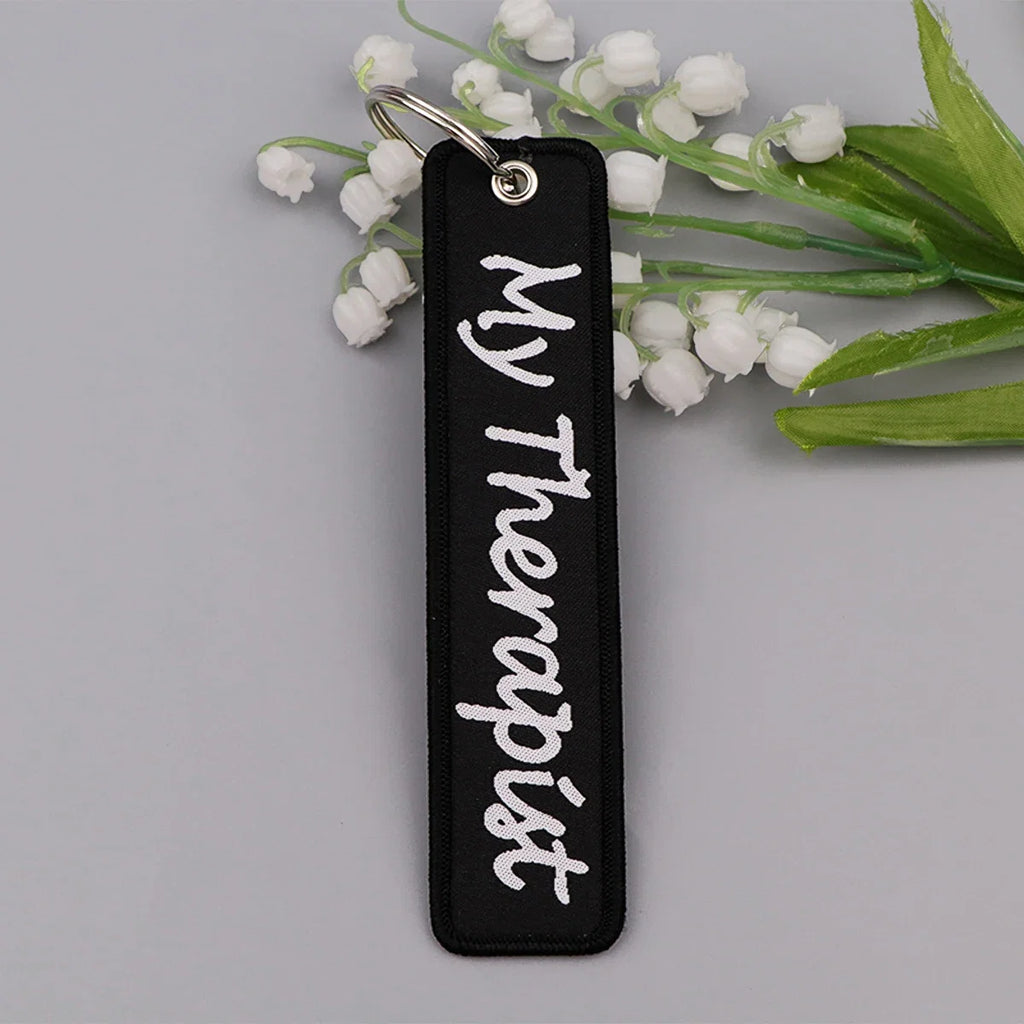 Embroidery Key Fob Keychain | Black Tag for Cars Motorcycles