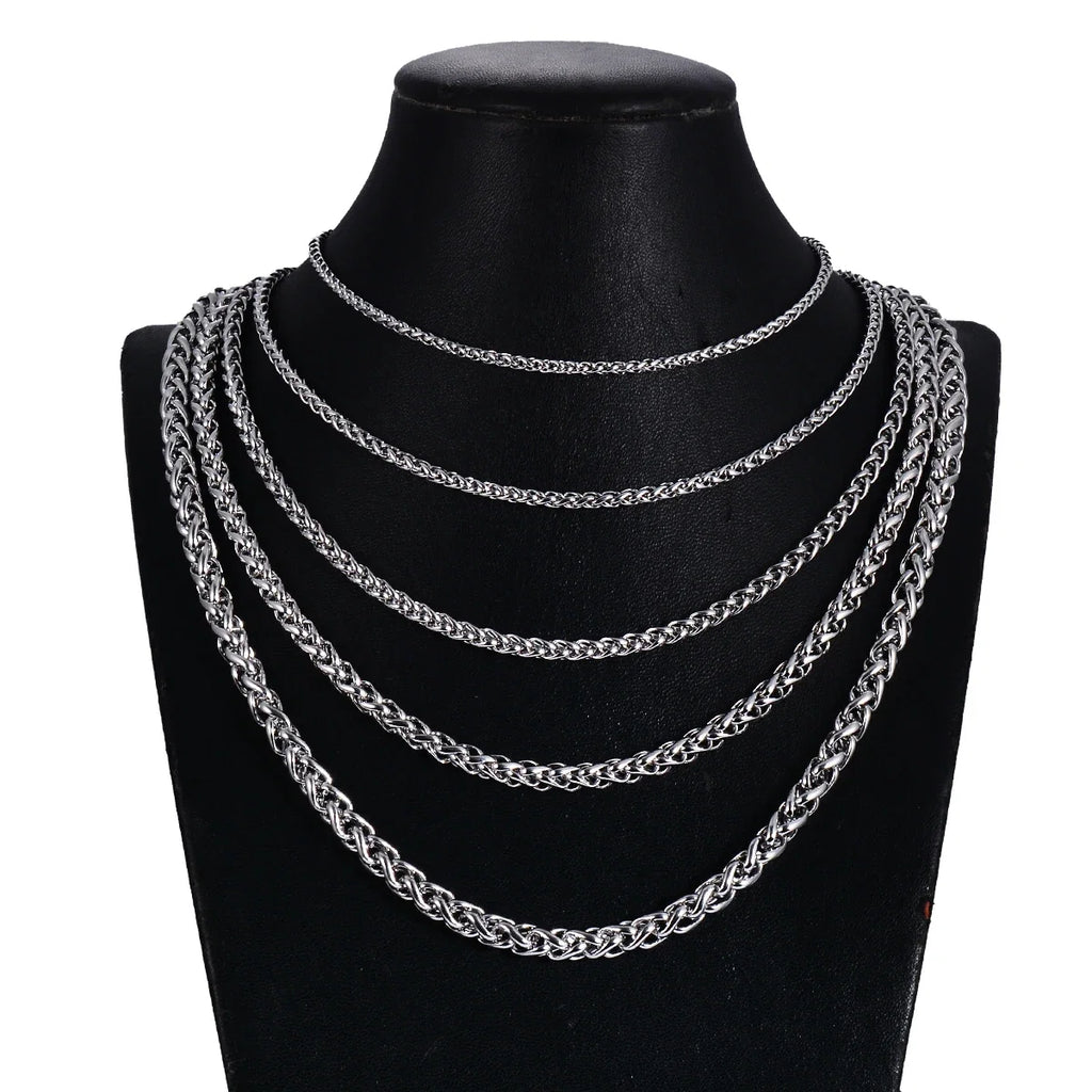 Stainless Steel Keel Link Chain Necklace | Braided Wheat Chain for Men Women