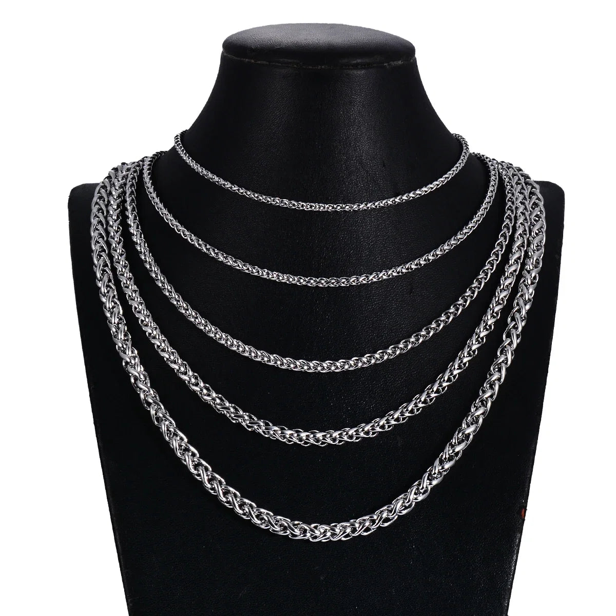 Stainless Steel Keel Link Chain Necklace | Braided Wheat Chain for Men Women