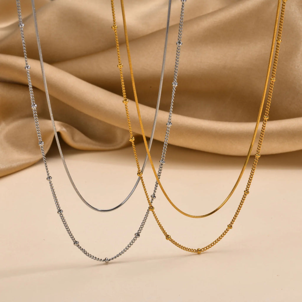 Dainty Gold Layered Bead Chain Necklace | Stainless Steel Star Pendant Jewelry