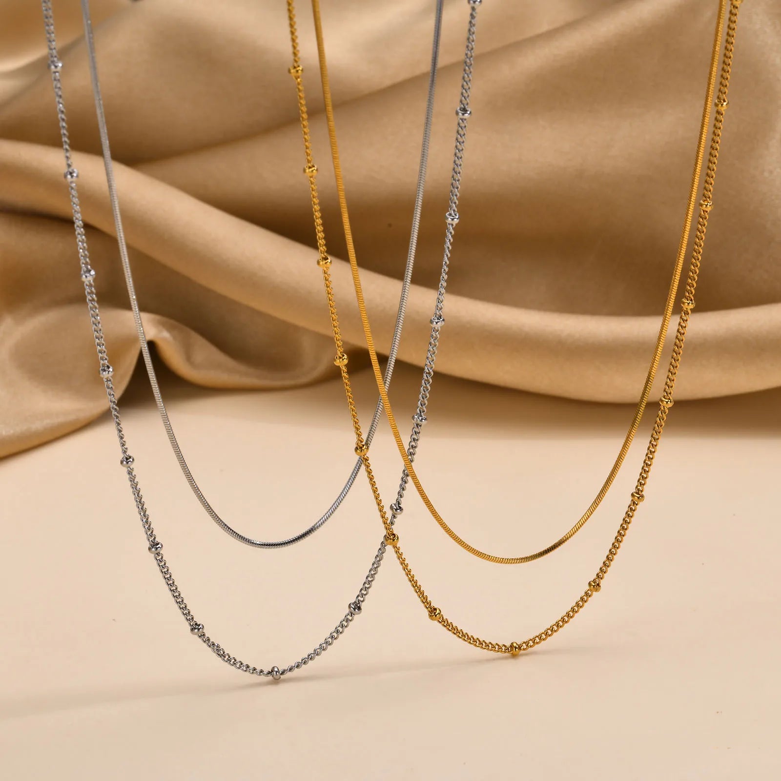 Dainty Gold Layered Bead Chain Necklace | Stainless Steel Star Pendant Jewelry