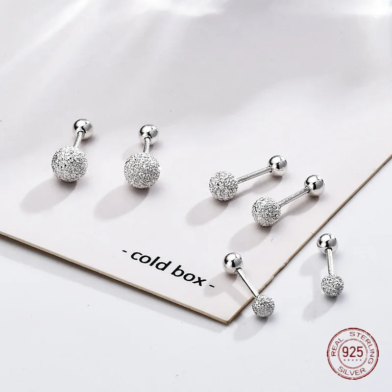 925 Sterling Silver Round Bead Double Stud Earrings | Simple Screw Ball Earrings for Women