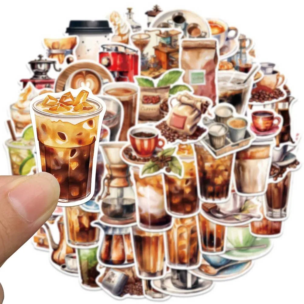 Coffee Lover Cartoon Sticker Pack | 50 Waterproof Decals for Laptop Helmet