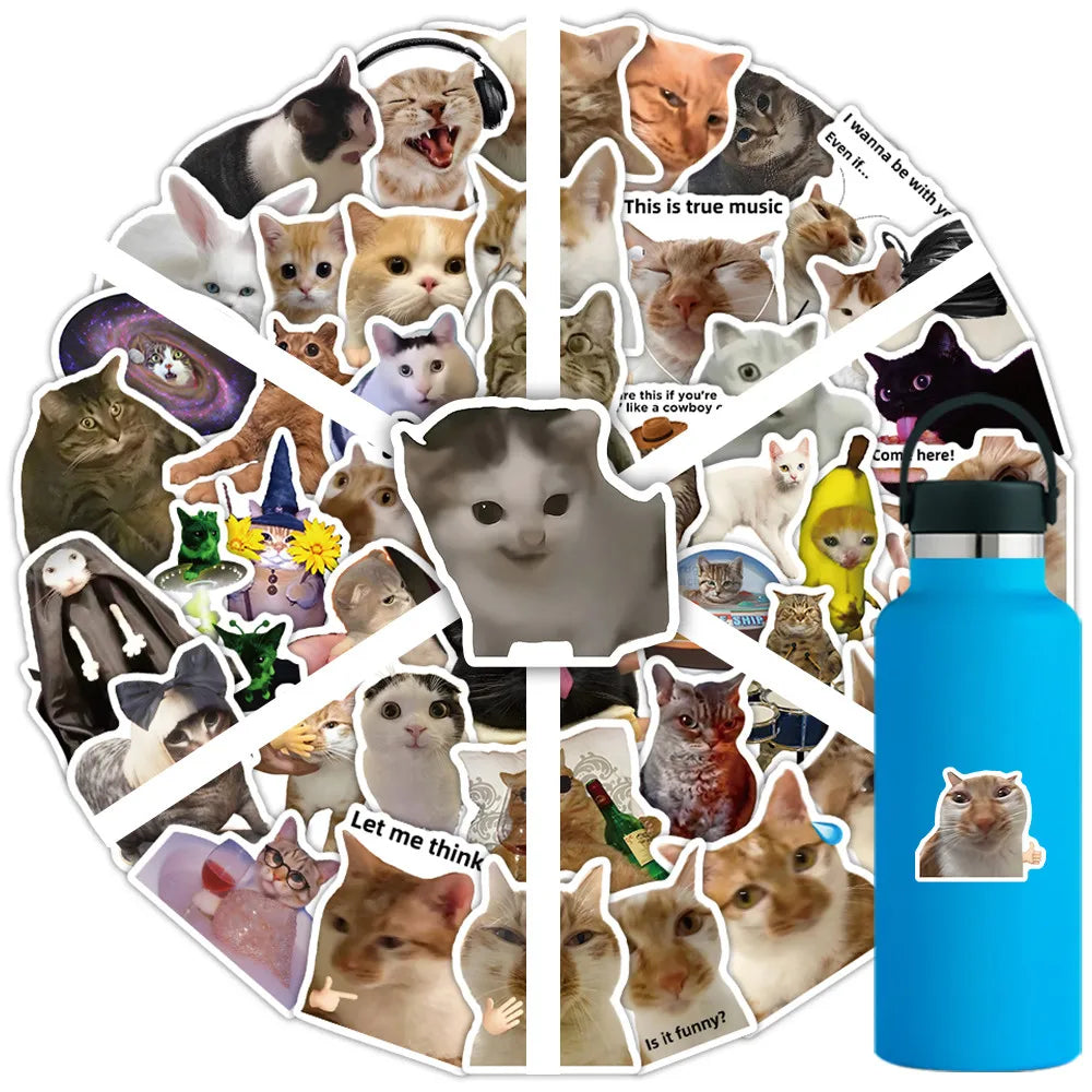 56pcs Kawaii Cat Meme Sticker Collection | UV-Coated Waterproof Decals for Journaling & Device