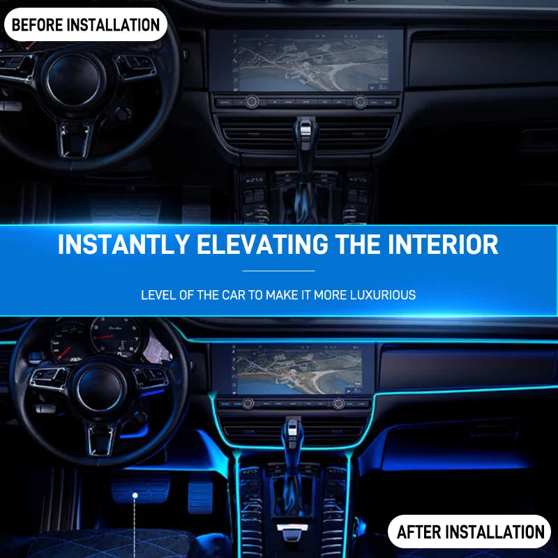 Car Interior EL Wire Neon Strip Lights | DIY Flexible Atmosphere LED Lamp for Dashboard