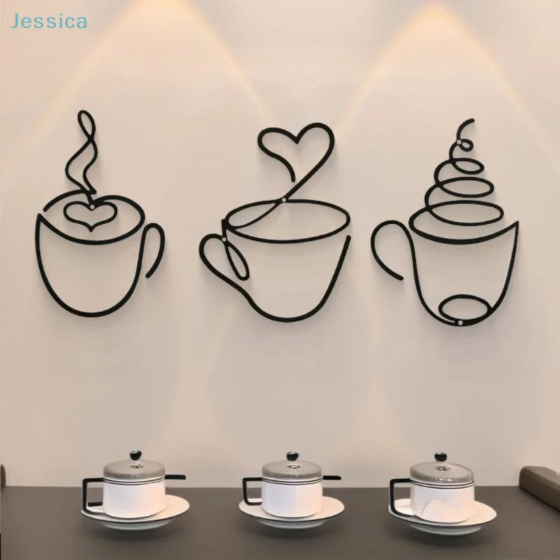 Metal Black Coffee Cup Wall Art Decor | Kitchen, Cafe & Coffee Bar Wall Hanging