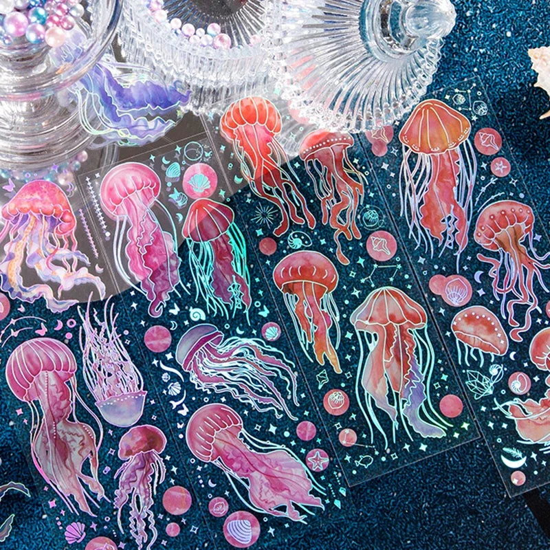 Jellyfish Theme PET Waterproof Stickers | Vintage Ocean Art for Scrapbooking