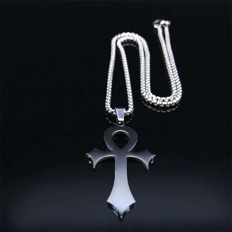 Stainless Steel Ankh Cross Pendant Necklace | Gothic Symbol of Life Jewelry