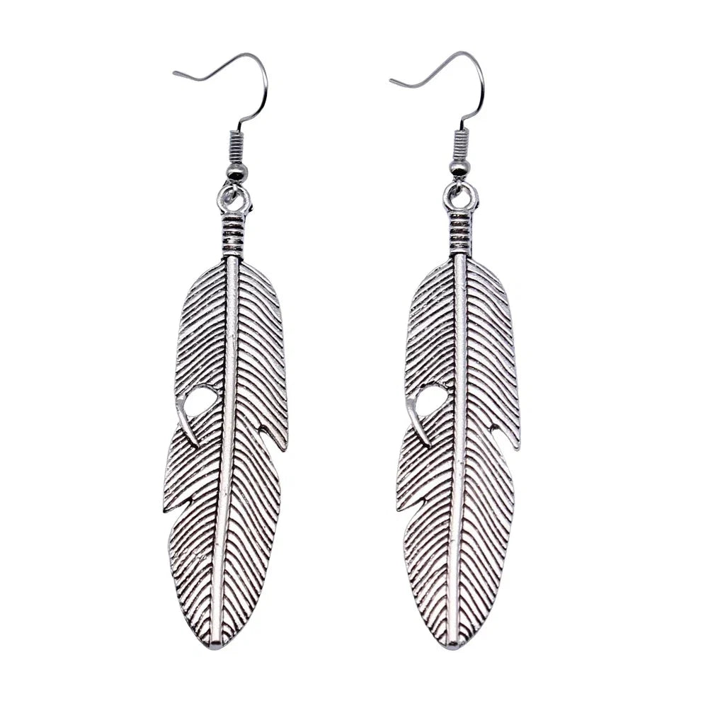 Vintage Feather Dangle Earrings | Boho Drop Earrings for Women