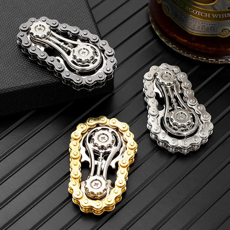 Sprockets Flywheel Fingertip Gyro Fidget Spinner | Metal Bike Chain EDC Stress Relief Toy