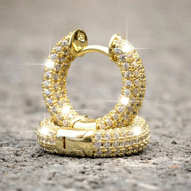 Shiny White Zircon Hoop Earrings | Simple Daily Wear for Women and Men
