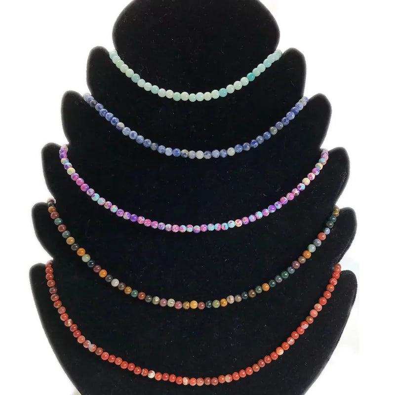 Natural Stone Bead Adjustable Necklace | Agate Opal Tigers Eye Quartz Crystal Jewelry
