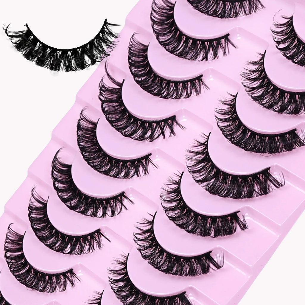 10 Pairs D Curl Russian Strip Lashes | Fluffy Volume False Eyelashes for a Dramatic Cat Eye Look