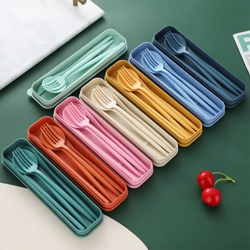 4-Piece Portable Wheat Straw Utensil Set | Eco-Friendly Reusable Cutlery