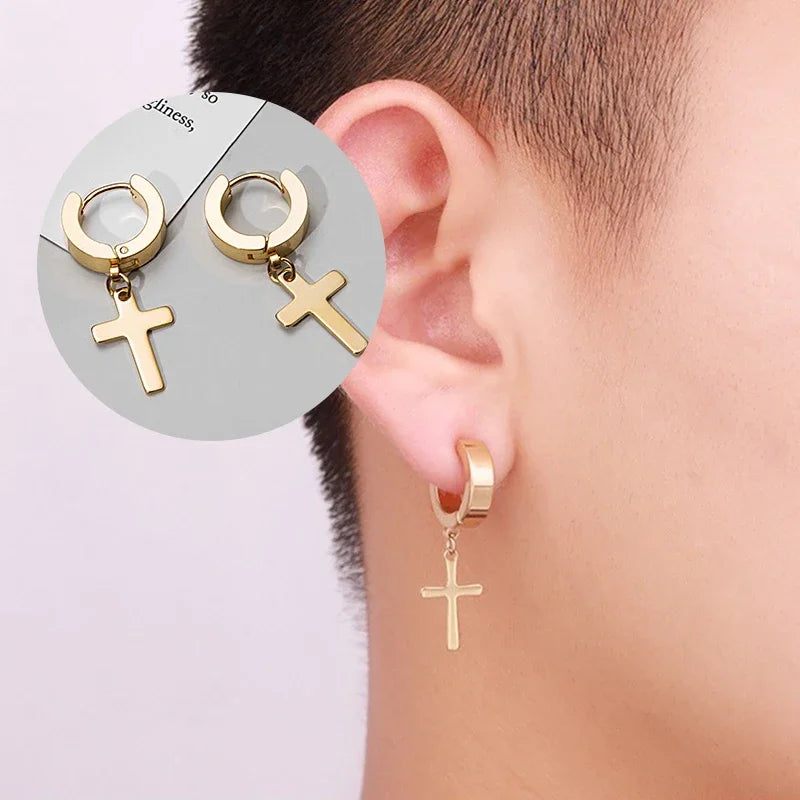 2pc Stainless Steel Cross Earrings Set | Gothic Punk Huggies for Men Women