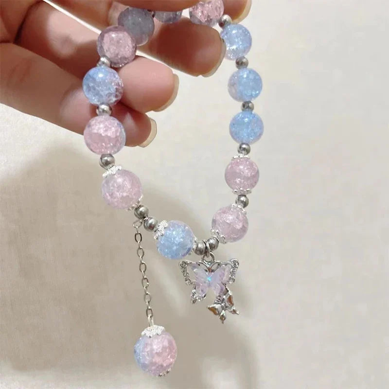 Crystal Butterfly Pendant Bracelet | Colorful Glass Bead Jewelry for Women