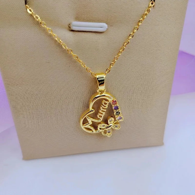 Mama Heart Pendant Necklace | Stainless Steel Crystal Choker for Women